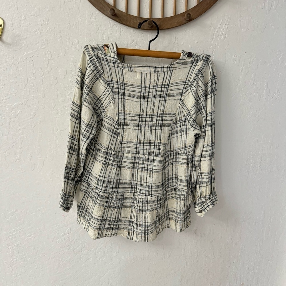 Anthropologie Darlene Plaid Peasant Blouse Top Tunic Metallic Thread Size XS - Picture 9 of 10